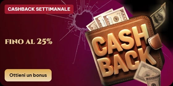 Spinogambino Casino weekly cashback up to 25% bonus banner