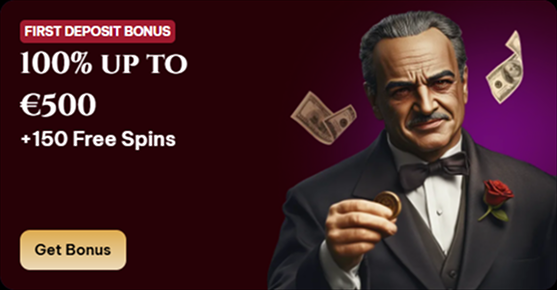 Spinogambino Casino 100% up to €500 + 150 free spins welcome bonus banner