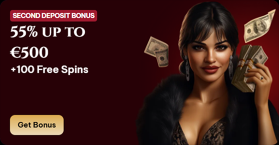Spinogambino Casino 55% up to €500 + 100 free spins second deposit bonus
