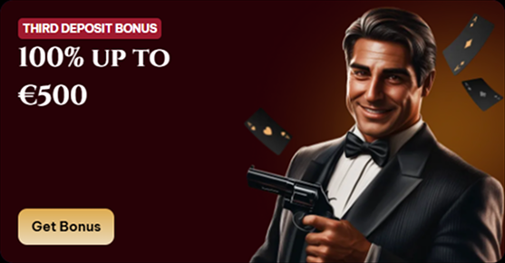 Spinogambino Casino 100% up to €500 third deposit bonus banner