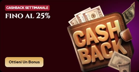 Spinogambino Casino cashback bonus up to 25% with wallet and cash