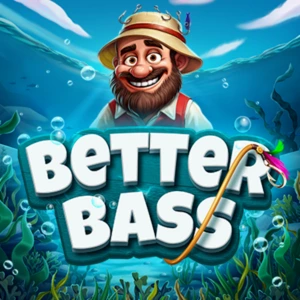 Better Bass slot game featuring a cheerful fisherman and underwater graphics