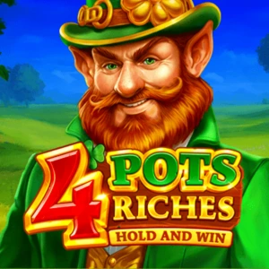 4 Pots Riches Hold and Win slot game with leprechaun and clover
